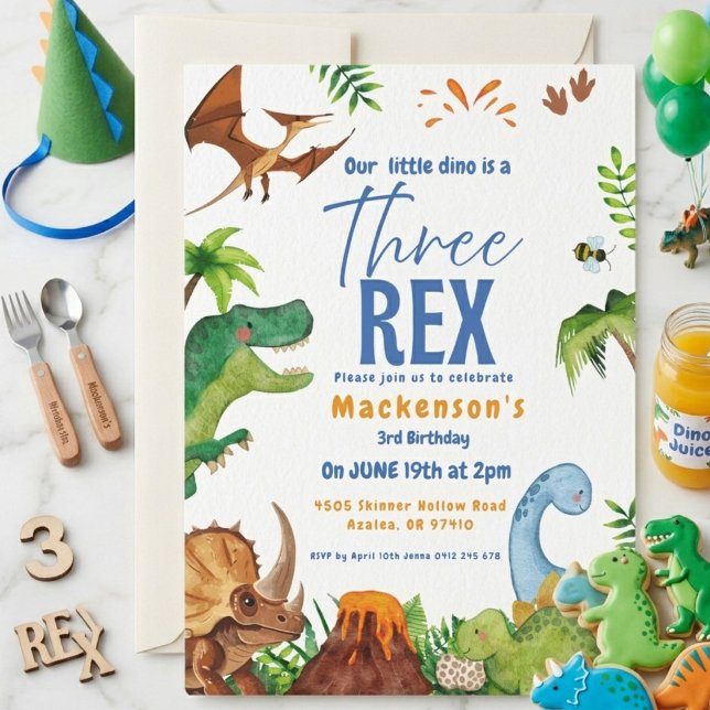 Dino three rex 3rd boy Dinosaur birthday party Invitation (Creator Uploaded)