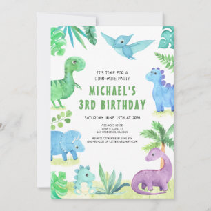 Dino Three Trex Boy 3rd Dinosaur Birthday Invitation