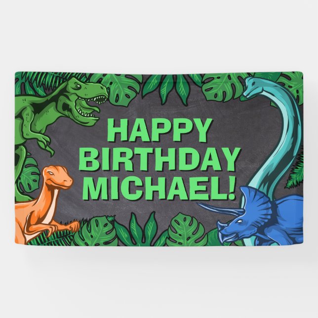 Dino Trex Jurassic Boy Dinosaur Birthday Banner (Horizontal)