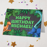 Dino Trex Jurassic Boy Dinosaur Birthday Card<br><div class="desc">This dinosaur design is great for the birthday boy in your life. Give them a dino-mite bday with this dino themed design featuring a trex,  triceratops,  brontosaurus,  and raptor.</div>