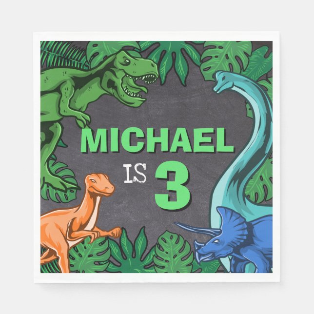 Dino Trex Jurassic Boy Dinosaur Birthday Napkin (Front)