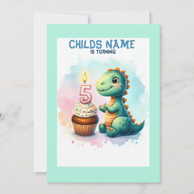 Dino Turning 5 Birthday Invitation (Front)