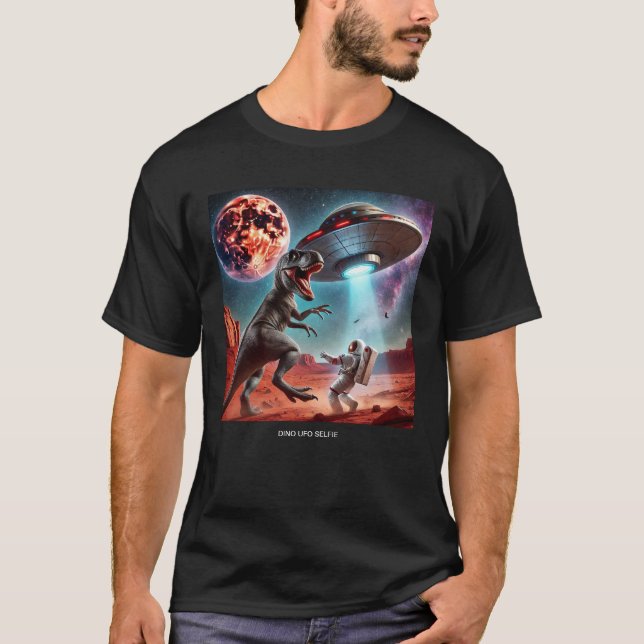 Dino UFO Selfie: Alien Encounter (Man Tshirt) #06 T-Shirt (Front)