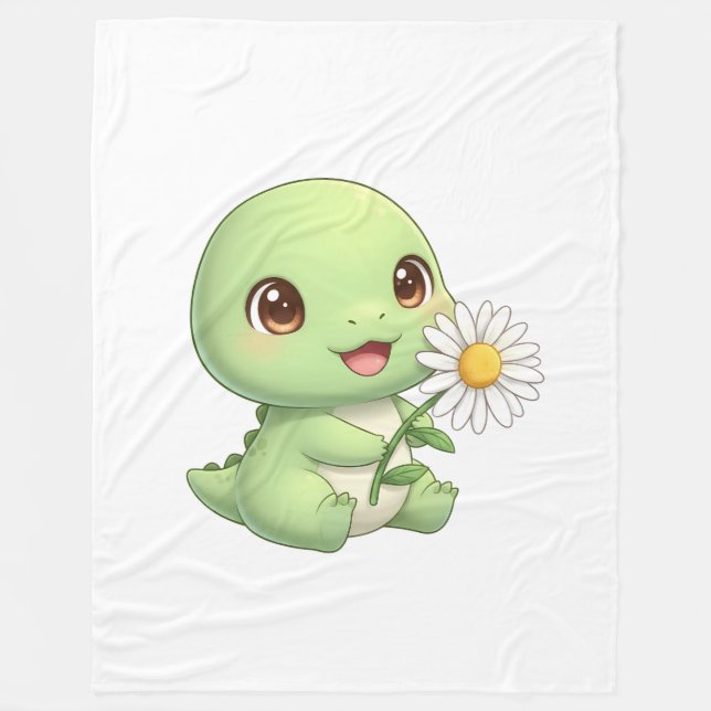 Dino With Flower Fleece Blanket (Front)