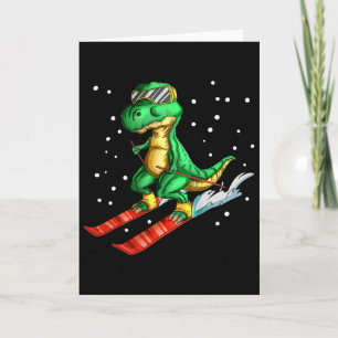 Dino With Ski Goggles Skier Dinosaur T-rex Skiing  Card