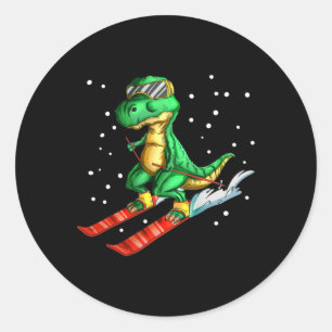 Dino With Ski Goggles Skier Dinosaur T-rex Skiing  Classic Round Sticker