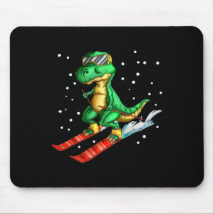 Dino With Ski Goggles Skier Dinosaur T-rex Skiing  Mouse Pad