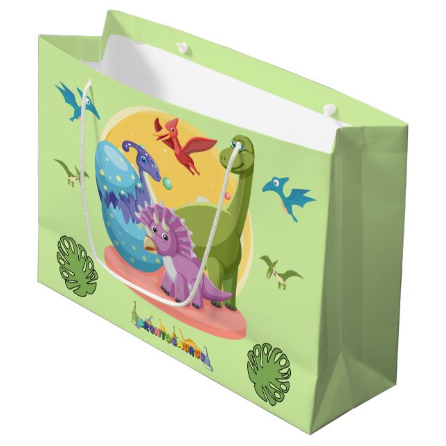 Dino World Illustration Large Gift Bag (Front Angled)