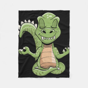 Dino Yoga Dinosaur Dragon Meditating T-rex Yogasau Fleece Blanket