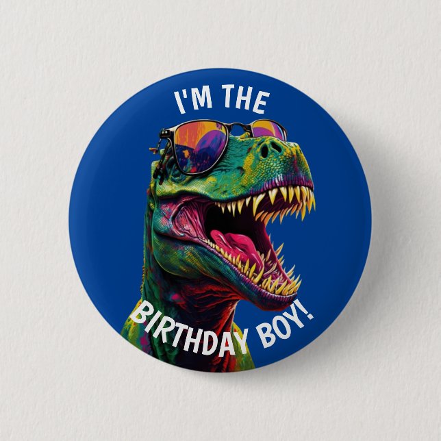 Dinoasur Cool T Rex BIRTHDAY Boy 2 Inch Round Button (Front)