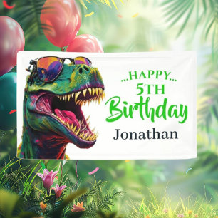 Dinoasur Cool T- Rex Birthday White Banner