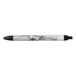 Dinocorn Chrome   Silver Unicorn Horned Dinosaur Black Ink Pen