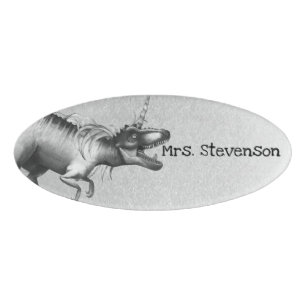 Dinocorn Chrome   Silver Unicorn Horned Dinosaur Name Tag