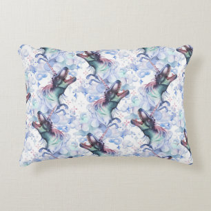 Dinocorn Clouds   Mystical Unicorn Horned Dinosaur Accent Pillow
