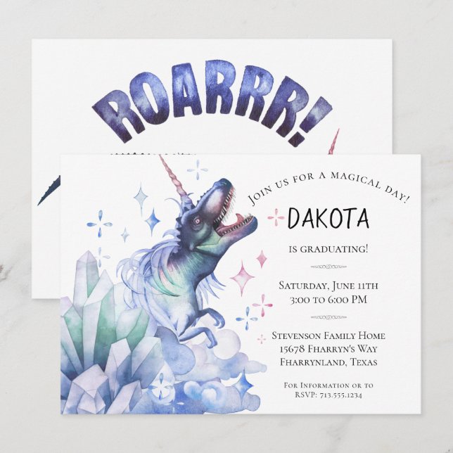Dinocorn Crystal | Novelty Fantasy Graduation Invitation (Front/Back)