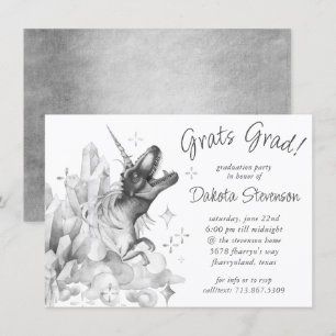 Dinocorn Crystal   Silver Monochrome Graduation Invitation