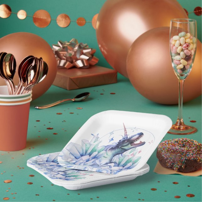 Dinocorn Crystal | Unicorn Dinosaur Mystical Party Paper Plate (Multi)