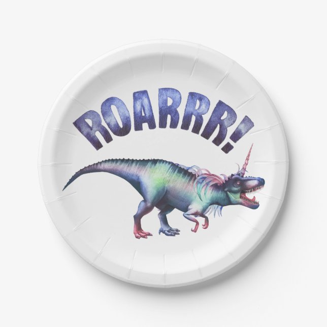 Dinocorn Party | Magical Fantasy Unicorn Dinosaur Paper Plate (Front)