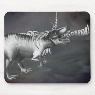 Dinocorn Roar Silver Monochrome Minimal Wordart Mouse Pad