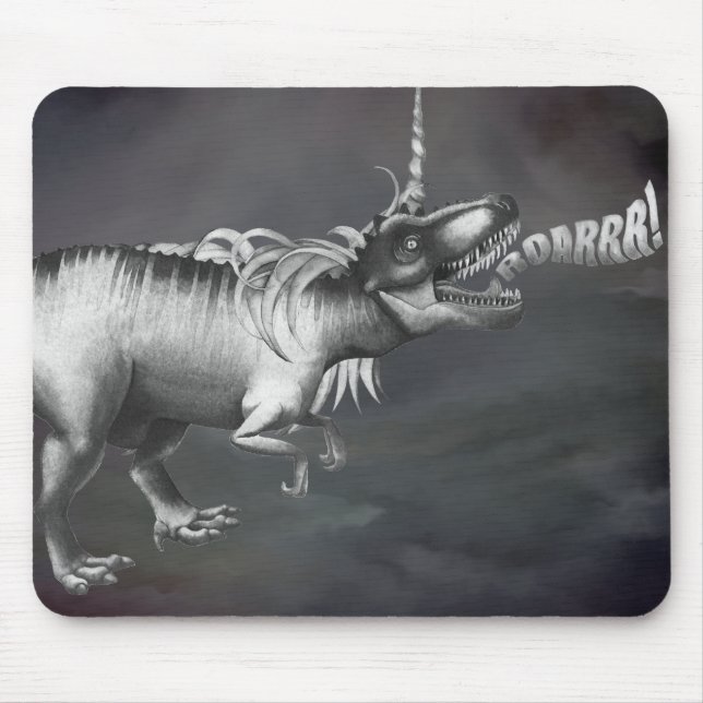 Dinocorn Roar | Silver Monochrome Minimal Wordart Mouse Pad (Front)
