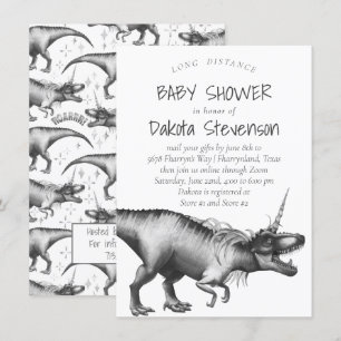 Dinocorn Silver   Cute Long Distance Baby Shower Invitation