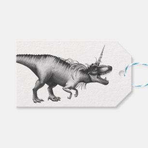 Dinocorn Silver   Fantasy Unicorn Horned Dinosaur Gift Tags