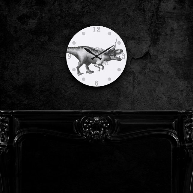 Dinocorn Silver | Fantasy Unicorn Horned Dinosaur Round Clock (Creator Uploaded)