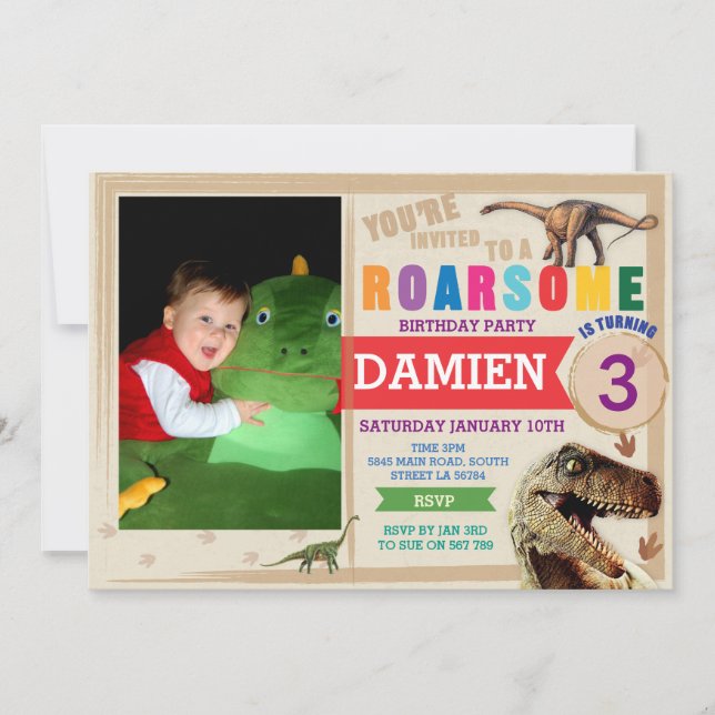 Dinodaur Invitation Anniversaire Dino Trex Invitat (Devant)