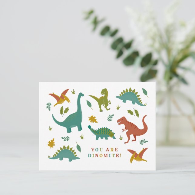 Dinomite Dinosaur Valentine Postcard (Standing Front)