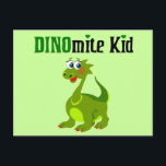 Dinomite Kid Postcard<br><div class="desc">Unique Baby Shower Gifts for the New Mom or Mom to be. Baby Onsies,  invitations, post cards,  keyrings,  magnets,  button party favours,  keepsake mugs and more. Each Item can be personalized with names and dates. This dinomite kid design features a friendly dinosaur.</div>