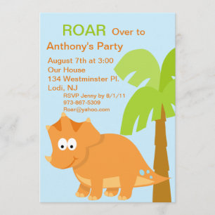 DINOmite Orange Dinosaur Kids Birthday Invitation