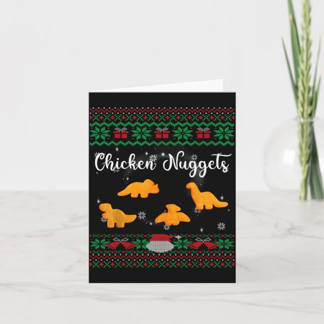Dinos Chicken Nuggets Ugly Christmas Sweater Funny Card (Front)