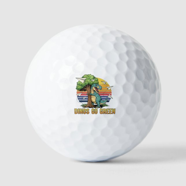Dinos Go Green – Retro Eco Dinosaur Design Golf Balls (Front)