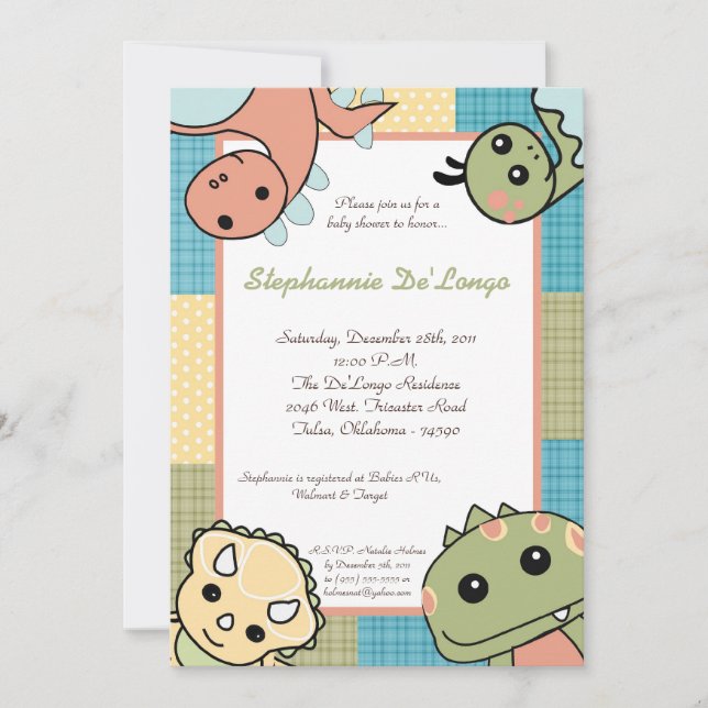 Dinos Play Dinosaurs T Rex Baby Shower Invitation (Front)