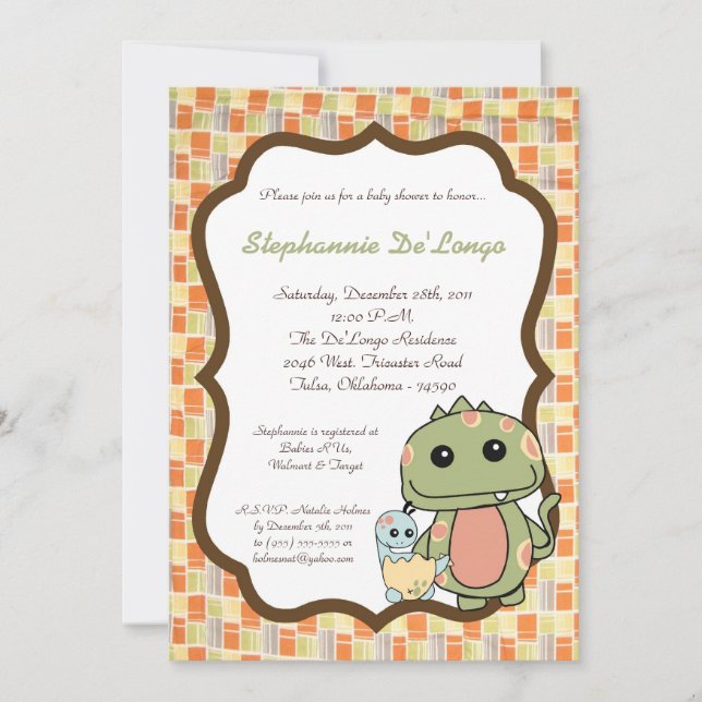 Dinos Play Dinosaurs T Rex Baby Shower Invitation (Front)