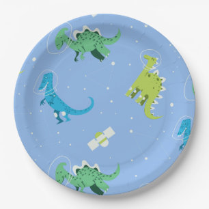 Dinos Space Dinosaur kids Pattern Gift Cute Summer Paper Plate