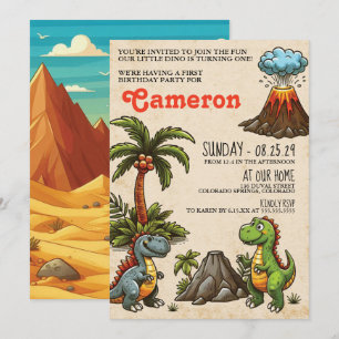 Dinosaur 1er Anniversaire Fête Invitation
