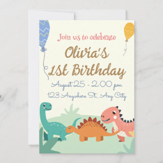 Dinosaur 1er anniversaire Invitations