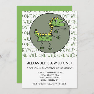 Dinosaur 1er anniversaire invitations sauvage un r