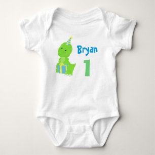 Dinosaur 1st Birthday Cute Blue Green Dino Boy Baby Bodysuit