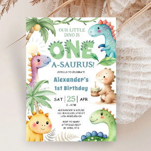 Dinosaur 1st Birthday Cute Boy Dinos Invitation
