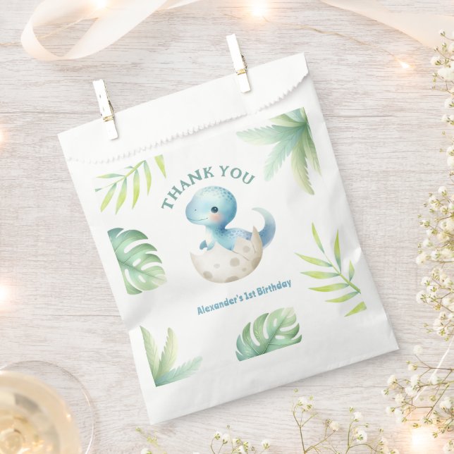 Dinosaur 1st Birthday Cute Boy Tropical Favour Bag (Clipped)