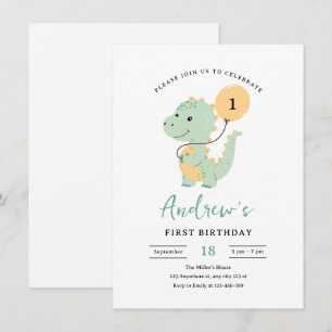 Dinosaur 1st Birthday Invitation, Minimalist T rex Invitation
