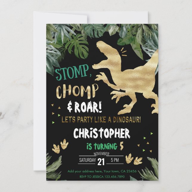 Dinosaur 1st Birthday Invitations Roar Dino Party (Front)