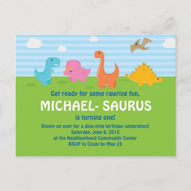 Dinosaur 1st Birthday Invite (Front)
