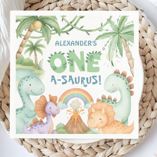 Dinosaur 1st Birthday One A-Saurus Boy Dino Paper Napkin