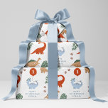 Dinosaur 1st Birthday Party Custom Name Wrapping Paper Sheet<br><div class="desc">Dinosaur 1st Birthday Party Wrapping Paper features a cute,  blue,  red and green dinosaur jungle themed pattern. Personalize it with your Child's age in the red balloon and name written below.</div>