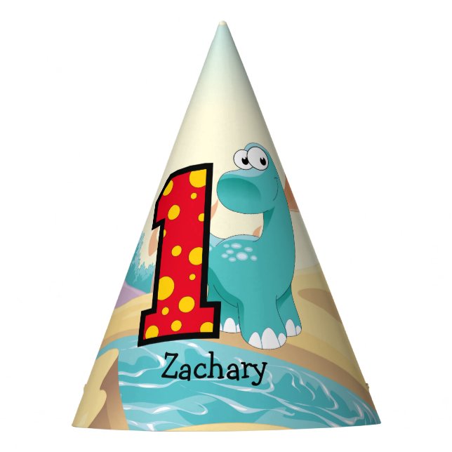 Dinosaur 1st Birthday Party Custom Party Hat (Front)