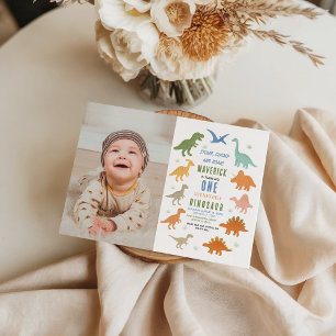 Dinosaur 1st Birthday Party   Cute Prehistoric  Invitation