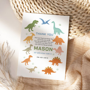 Dinosaur 1st Birthday Party Cute Prehistoric Kid Thank You Card